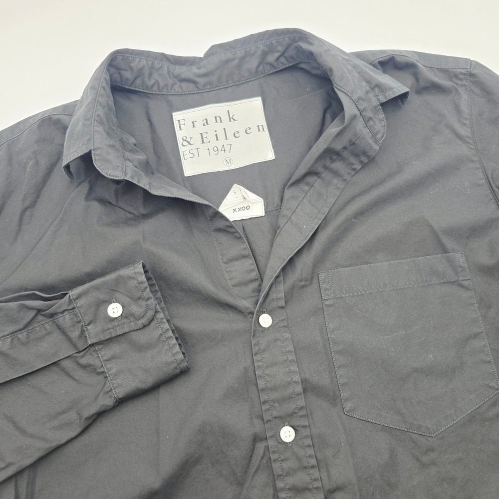 Frank & Eileen Joedy Black Cotton Button Down Shirt Mens Medium Italy Woven